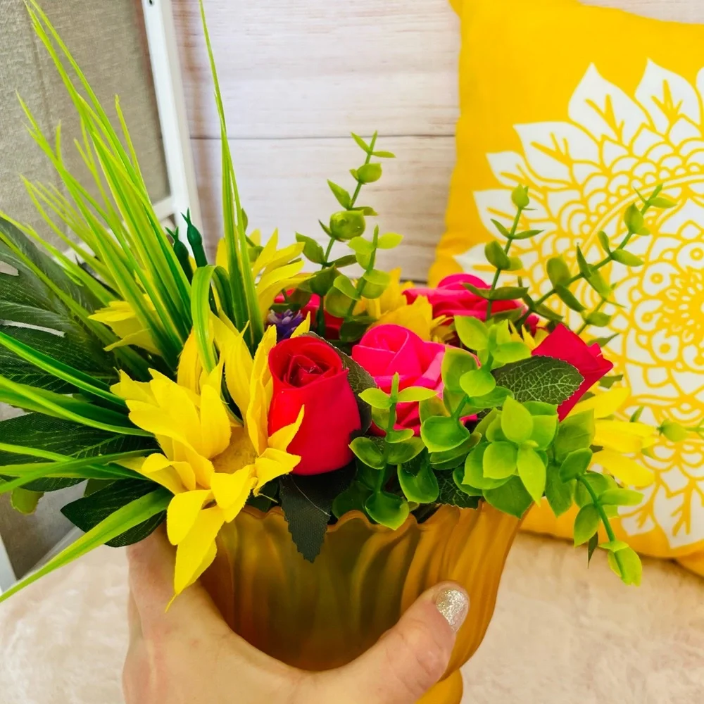 Handmade Faux Flower Arrangement in a glass bowl
